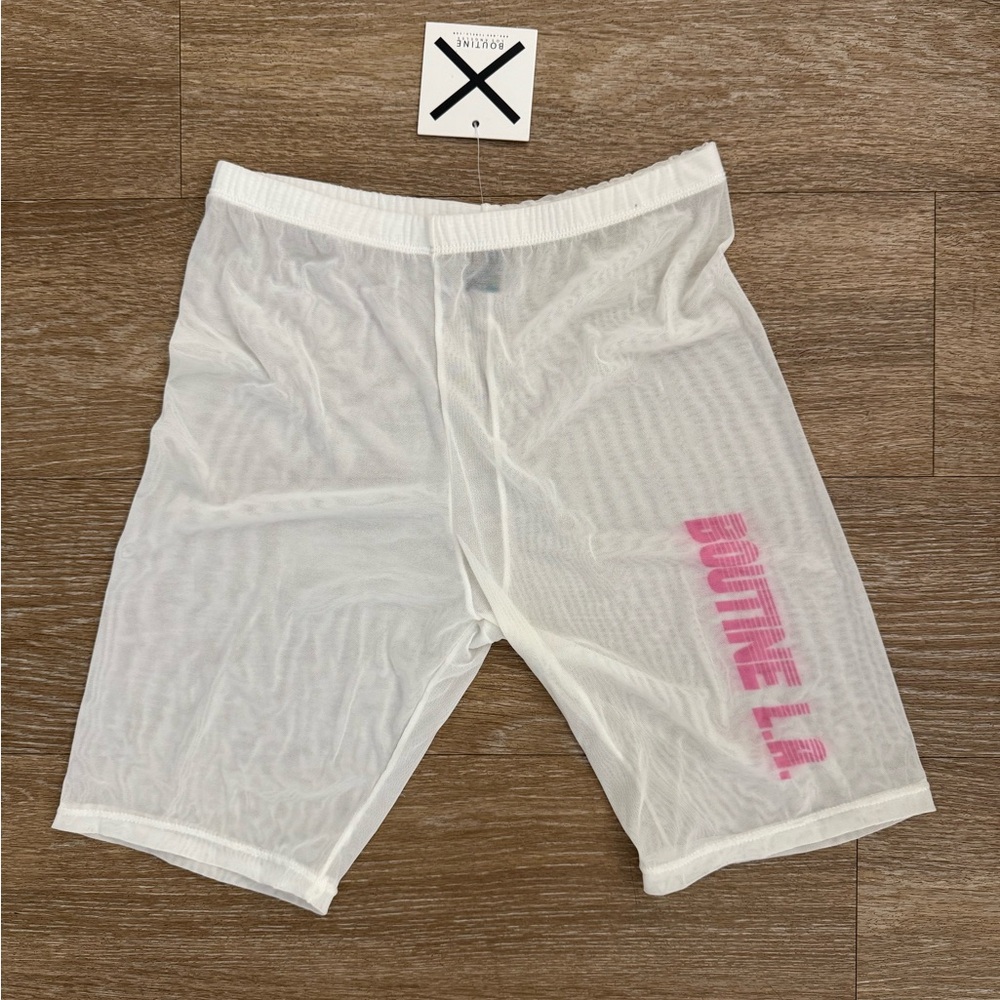 Boutine LA White Mesh Shorts with Pink Logo